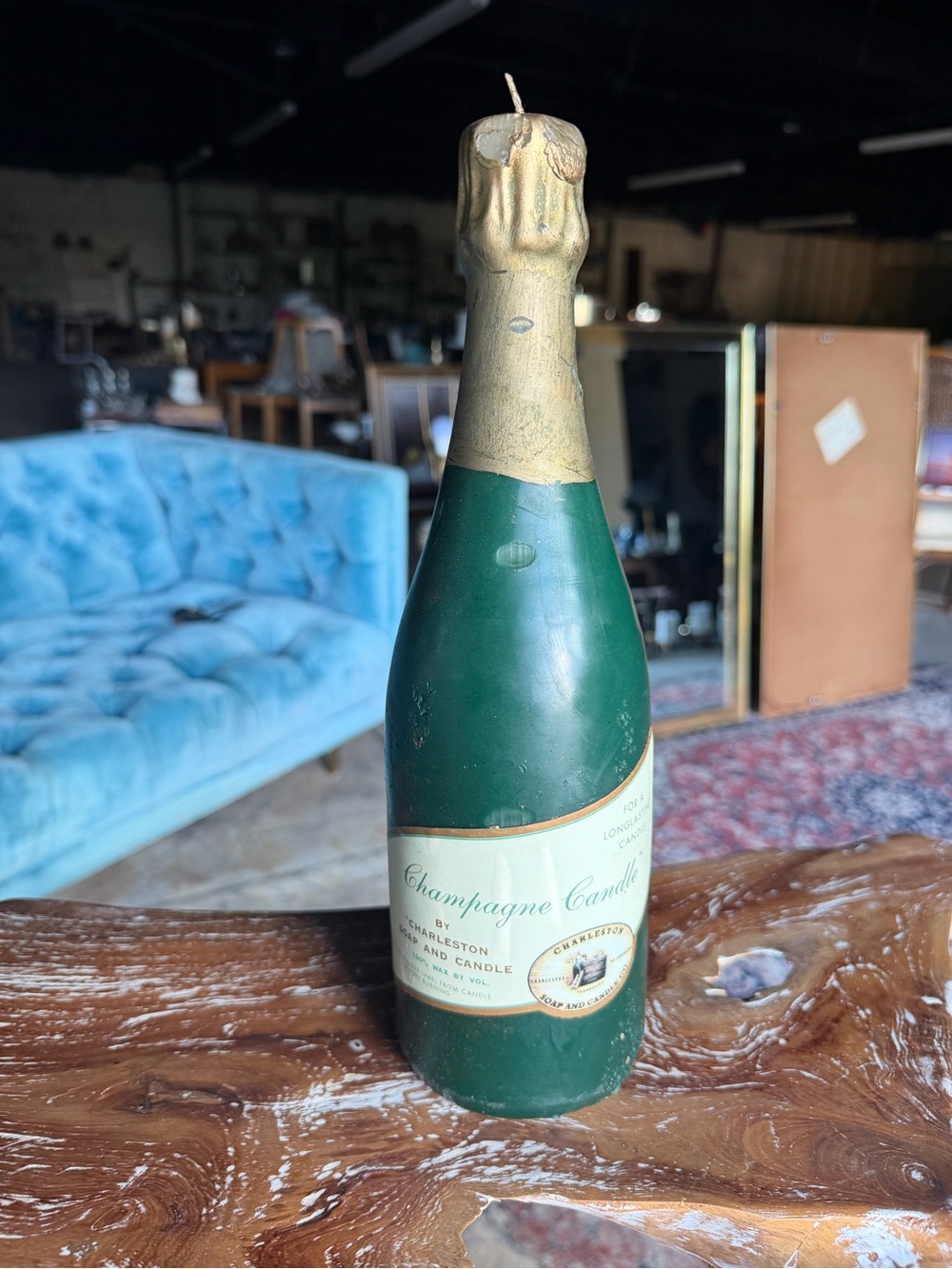 Champagne Bottle Candle - Green and Gold Decorative Candle Charleston